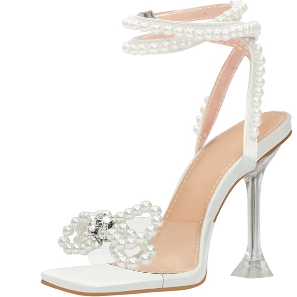 Amazon.com | MissHeel Sparkly Bow Heels 2 inch Rhinestone Chunky Heel Nude  Glitter Open Toe Diamond Heels Ankle Strap Sparkling Crystal Heels Size 5 |  Shoes