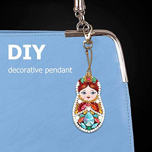 5D DIY Diamond Painting Keychain, 5 pcs Doll Shape, Mosaic Making Full Drill Special Shape Diamond Painting Kit for Bags, Smartphone Straps, 5 Pack - Thumbnail 5