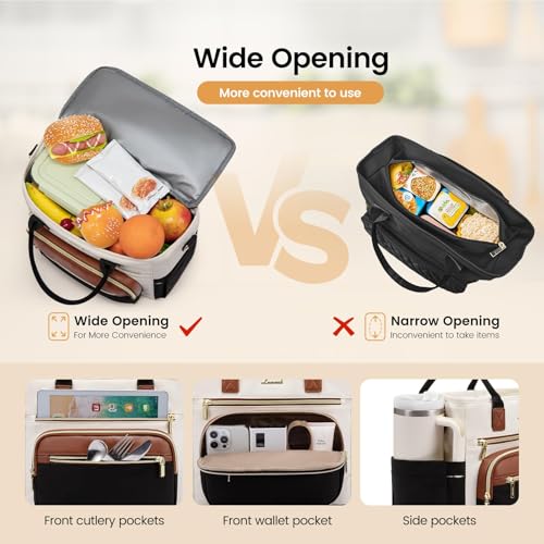 LOVEVOOK Insulated Lunch Bag Women,Wide Opening Adult Lunch Box Women,Large Leakproof Cooler Bag for Work Picnic Beach Family College,Lunch Teacher Tote Bag with Adjustable Shoulder Strap Cup Holder