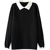 Minibee Women's Pan Collar Knitted Sweater Casual Pullover Sweatshirt