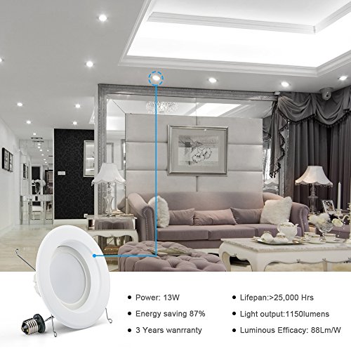 Brizled Recessed Lighting Fixture, 6" Inch Dimmable Recessed LED Downlight 5000K (Daylight White), LED Ceiling Light 13W (100W Replacement), 1150Lumens, ETL Certified, 4-Pack