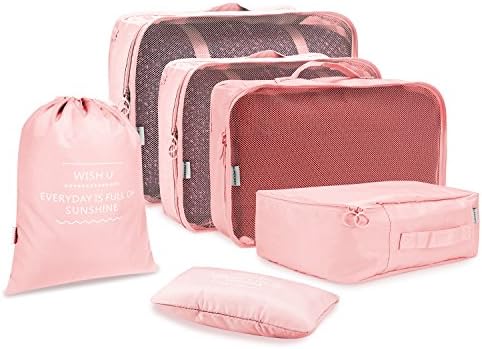 AUSATON 6 Set Packing Cubes, Travel Packing Luggage Organizers with Laundry Bag (Pink)