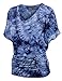 Lock and Love LL WT1114 Womens V Neck Short Sleeve Tie Dye Shirring Dolman Top XXL Navy
