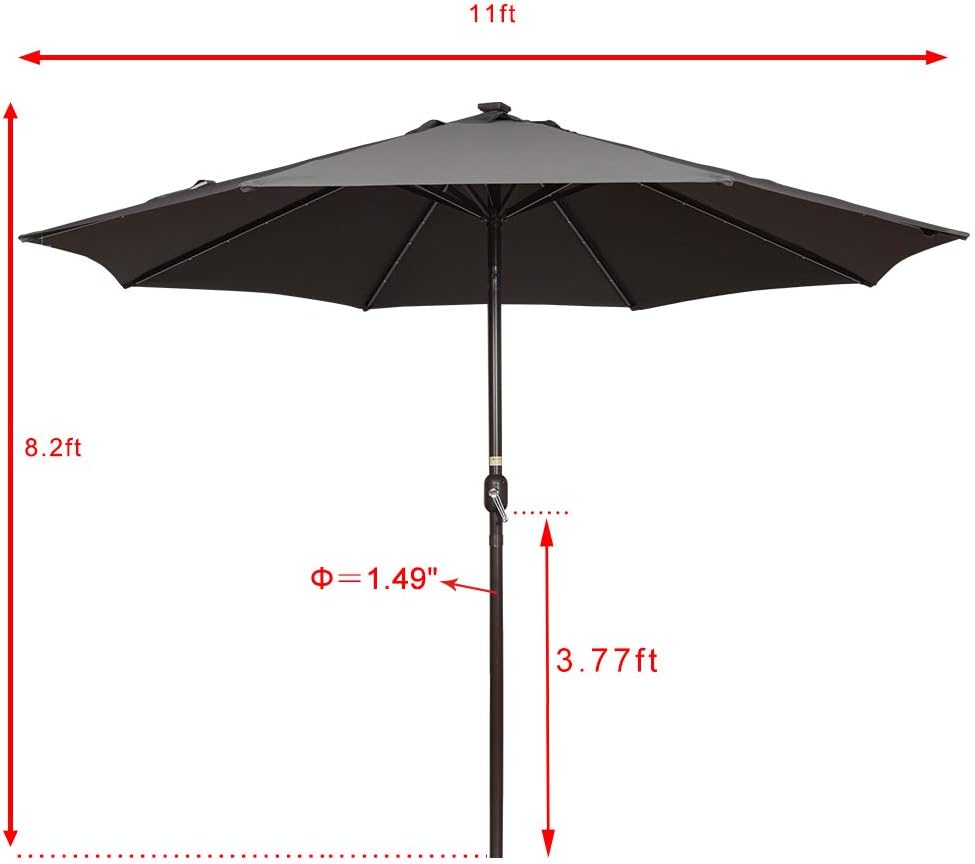 Navy Blue Sundale Outdoor 11ft 40 Led Lights Aluminum Patio Market Umbrella With Crank And No Hand Push Tilt Garden Pool Solar Powered Lighted Parasol Umbrellas