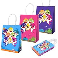 Cute Shark Party Bags For Baby Birthday Favor Kids Candy Gifts Paper Bag, Well for Girls or Boys-24pack