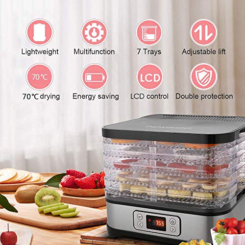 Food Dehydrator Machine Jerky with Timer, Five Tray, LCD Display Screen/BPA Free/250Watt (dehydrator with timer) - Thumbnail 2