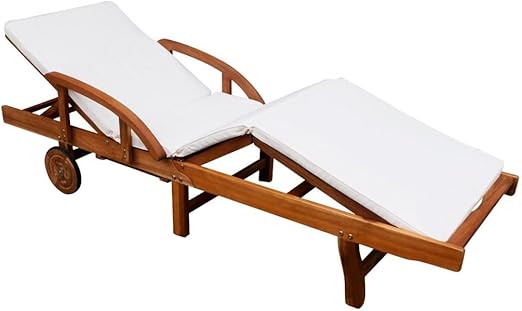 Adjustable Backrest Cushion Best Choice Products 79x30in Acacia Wood Outdoor Chaise Lounge Chair W Side Table Wheels