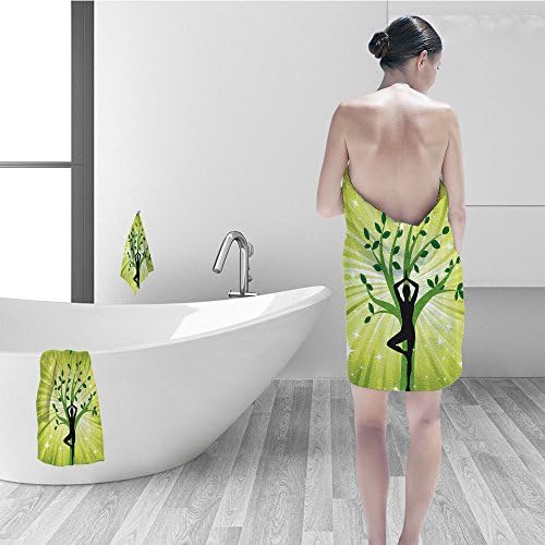 Nalahomeqq Hand towel set Yoga Decor Collection Yoga Tree Asana Sport Ancient Indian Practices Aura Breath Standing Figure Design Polyester Fabric Bathroom Clover Green Black