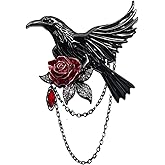 Vintage Black Crow Rose Tassel Chain Pin Brooch for Men & Women - Punk, Gothic Suit Tie Lapel Pin Clip - Perfect Boyfriend Gifts