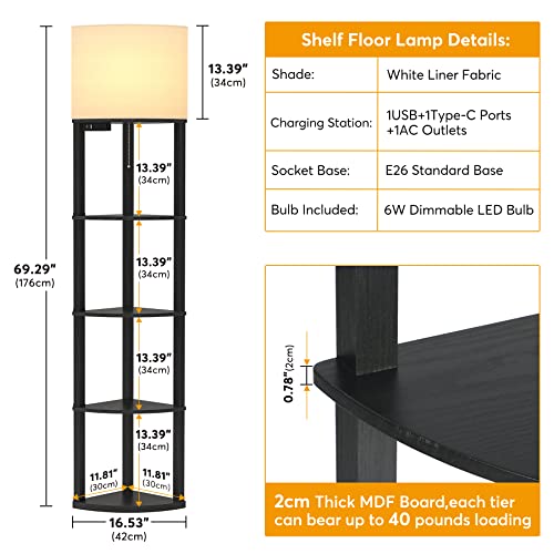 Tribesigns Corner Shelf Floor Lamp with 3 Color Temperatures LED Bulb