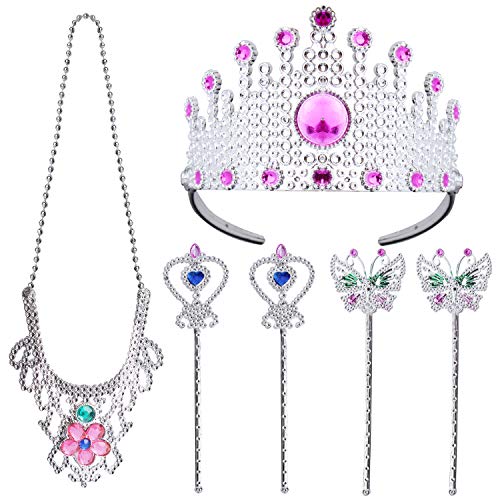 image for Hicdaw 70 Pcs Princess Pretend Jewelry Toy Princess Tiara Girls Dress 