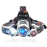 Wsky 6000 LM LED Headlamp Flashlight - Super Bright Headlamp - 3 Light 4 Modes, CREE XM, L 3T6 Lampwick, Best for Camping Biking Hunting Fishing Outdoor