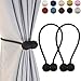 Remunkia Magnetic Curtain Holdbacks Drapery Tiebacks: 2Pack 16 Inch Tie Backs Holdback for Blackout Sheer Window Treatment, Black, Upgrade