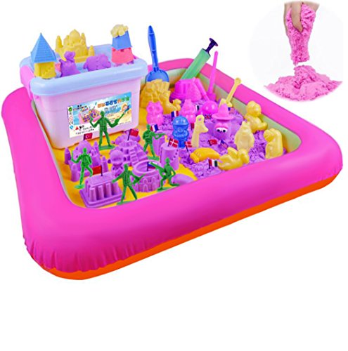 Kids Indoor PVC Inflatable Castle Sand Box Sandbox Tray Table Fun Play Toys Random Color Portable Inflatable Sand Box, Moldable Play Sand Tray,Playing Cards on The Water(Large)