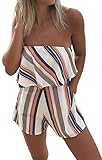 Hibluco Women's Off Shoulder Rompers Sleeveless Short Jumpsuits with Pockets