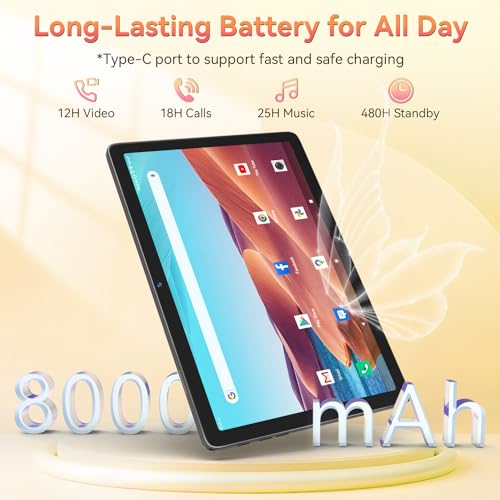 Tablet 10.1 Inch Android 14, Octa-Core 5G WiFi, 4G Cellular(T-Mobile), 128GB ROM 14GB RAM, 2025 Latest Tab with Keyboard Bundle 1TB Expand Android Tablet 13MP+8MP Dual Camera, GPS Unlocked HD Display