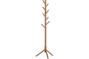 VASAGLE Solid Wood Coat Rack, Free Standing Tree-Shaped Coat Rack with 8 Hooks, 3 Height Options, for Clothes, Hats, Bags, Living Room, Bedroom, Home Office, Caramel Brown URCR04WN