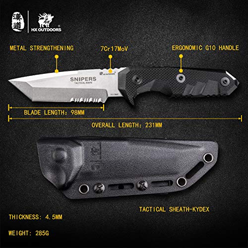 HX OUTDOORS Fixed Blade Tactical Knives with Sheath,Tanto Blade