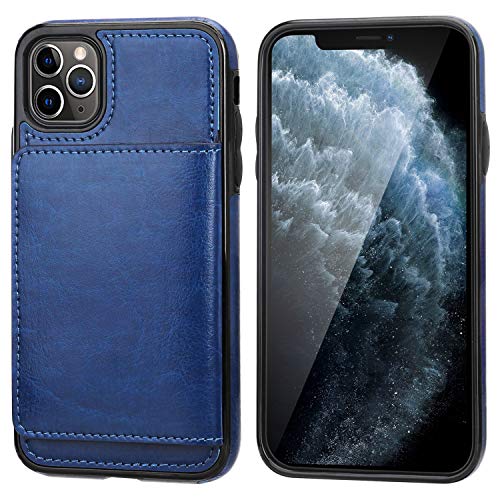 iPhone 11 Pro Wallet Case Credit Card Holder, KIHUWEY Premium Leather Kickstand Durable Shockproof Protective Cover iPhone 11 Pro 5.8 Inch (Blue) - Thumbnail 2