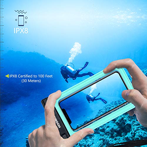 HOOMIL Universal Waterproof Cell Phone Case Pouch IPX8 Dry Bag for Samsung Galaxy Note 10 5G /9/A20/A10/A50/A70 up to 6.5-inch, Underwater Case for Pools Beach Kayaking Travel 2 Pack (Black, Green)