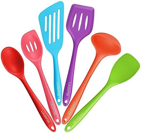 Silicone Spatulas & Kitchen Utensils Sets: 6 Piece Rubber Cookware Set with Heat Resistant & Non Stick Slotted Spatula, Ladle, Small Spoonula, Spoon & Turner - Plastic Nonstick Cooking Accessories