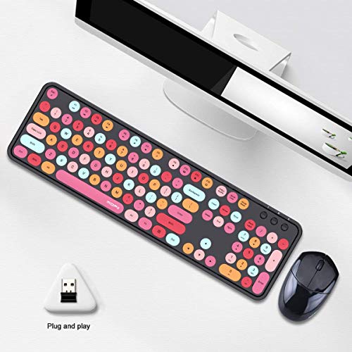MOFii Wireless Keyboard and Mouse Set, 2.4G Cute Retro Keyboard with