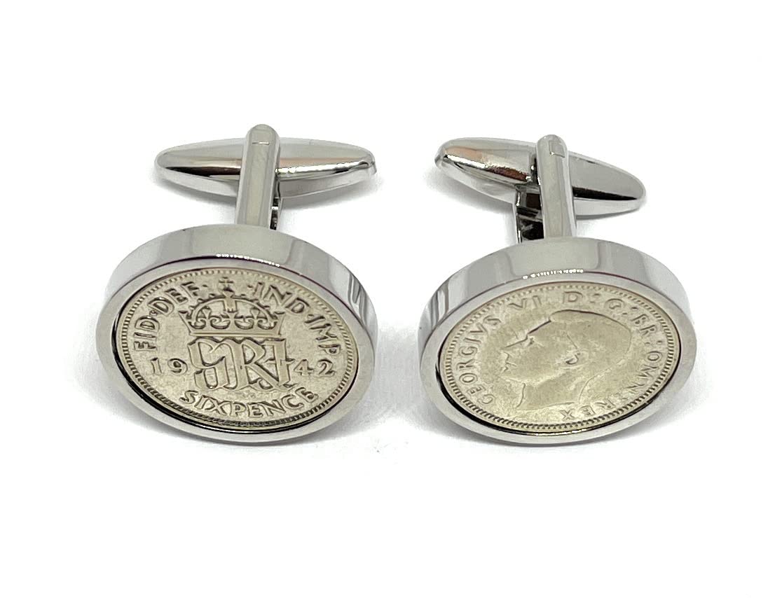 Premium 1942 Lucky sixpence cufflinks for a 84th Birthday cufflinks HT