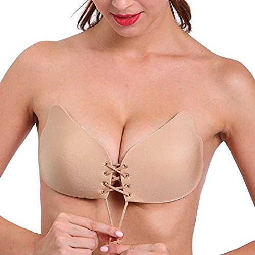 Aedo Strapless Bra Push Up Backless Self Adhesive Bra Reusable Padded Invisible Bra With Drawstring (Cup DDD, Nude)