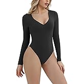 Suprenx Women's Long Sleeve Bodysuit Sexy V Neck Body Suits Shirt Tops Double Lined Going Out Outfits Bodysuits
