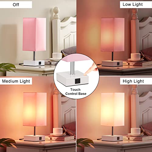 Ambimall Touch Control Table Lamp with USB A+C Charging Ports, 3 Way Touch Lamps Beside Desk, Nightstand Lamp for Bedrooms Living Room, Pink Shade with White Base, LED Bulb Included(Pink)