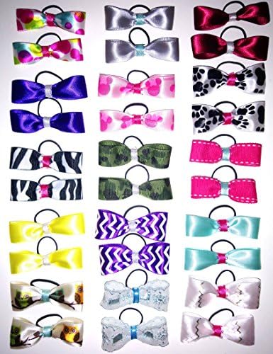 Sapphire Pets 30 Dog Hair Bows 15 Pairs with Rubber Band for Puppy Dogs Small Dogs and Medium Dogs. Grooming Accessories Best Quality Product Mix Colors and Patterns Beautiful Designs for your Pet