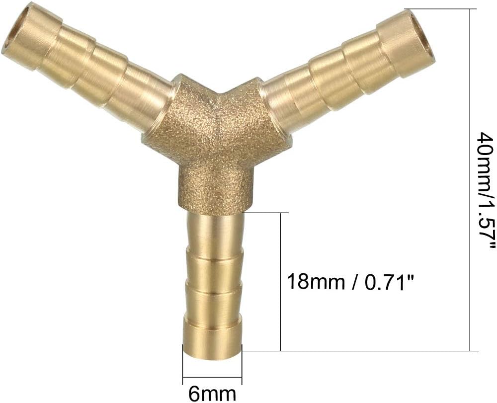 sourcing map 6mm Brass Barb Hose Fitting Tee Y-Shaped 3 Way Connector Adapter Joiner 5pcs, Gold - Image 3