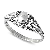 Sterling Silver Half Dome Antique Style Ring (Size 5 - 11)