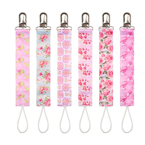 Baby Pacifier Clip by Upsimples - 6 Pack - Pacifier Holder for Baby Girls, Premium Quality Soothies Teething Ring Holder with Modern Design |Universal Fit