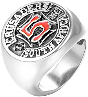 XIMAKA Stainless Steel Vintage Engraved 5 South Africa Crusader Ring for men,Size 11