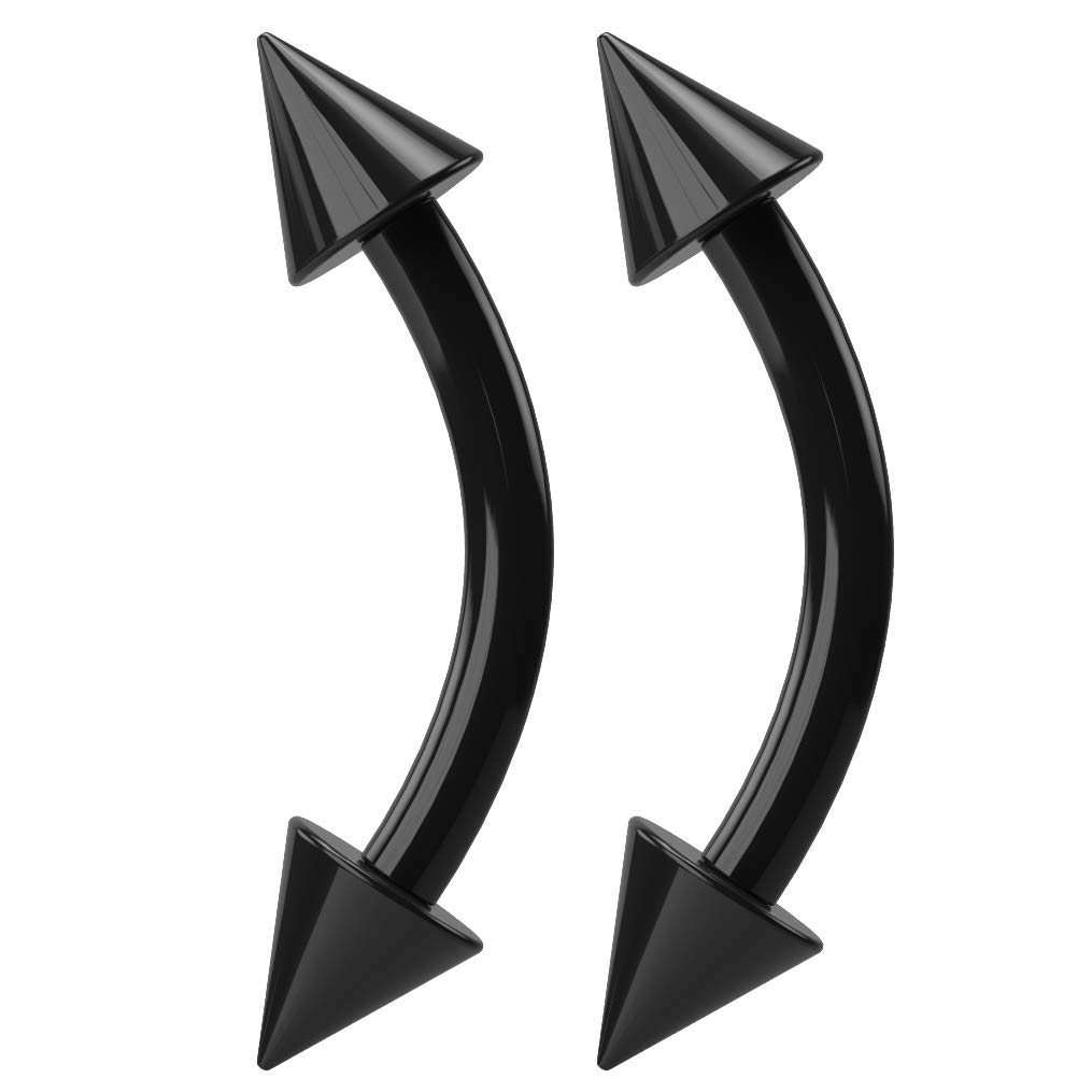 2pc 16g 1.2mm Black Acrylic Curved J-Curve Barbell Spike Eyebrow Ring Nipplerings Vertical Labret Bar Piercing Jewellery
