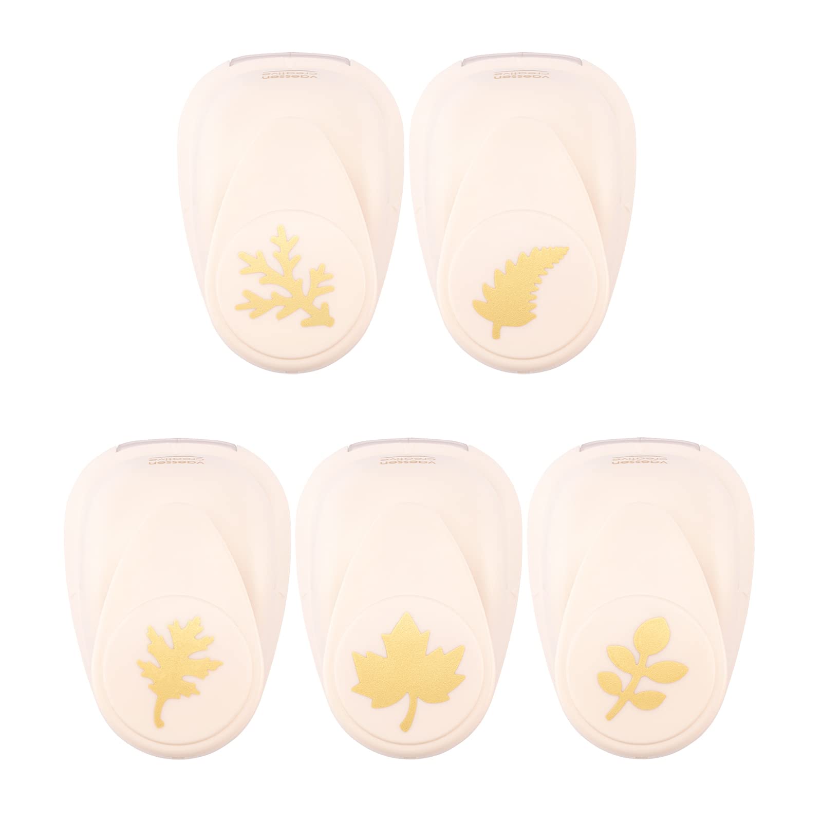 Vaessen Creative Craft Paper Punch - Autumn - 5 Pcs - Various Sizes - Circle Cutter for Crafting and Card Making - Leaf, Ivory