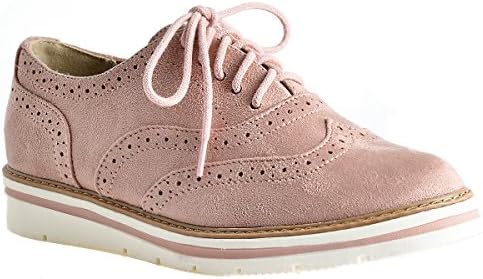 LUSTHAVE Women's Tinsley Lace Up Platform Brogue Trim Oxford Flats Sneakers Loafers