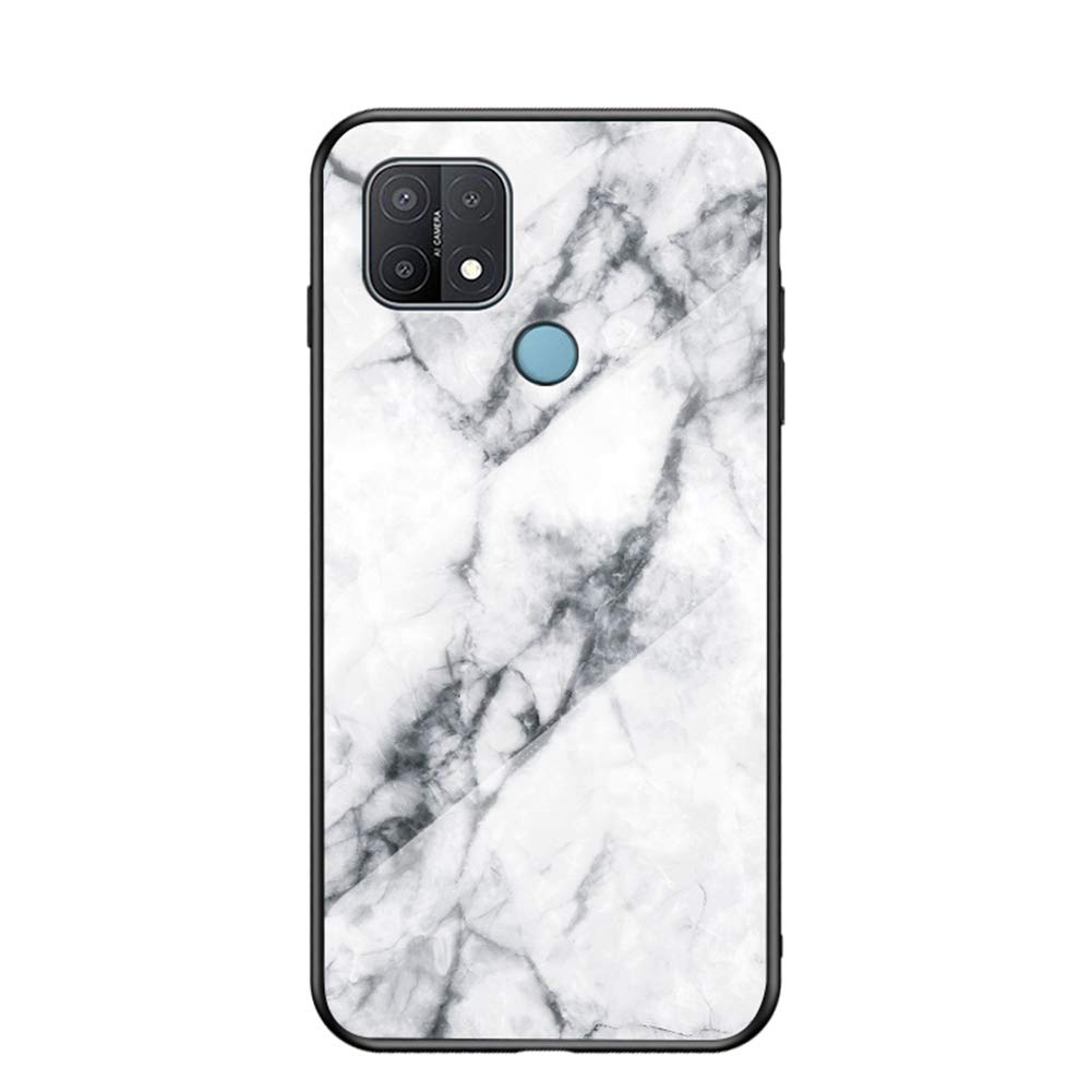 MingMing Marble Case for Oppo A15 Marble Clear Tempered Glass Case Soft Silicone Phone Cover Compatible with Oppo A15 (White)