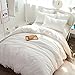 Meaning4 Cotton Twin Duvet Cover with Poms Off White Quilt Cover 68 x 90inches 1pc for College Students