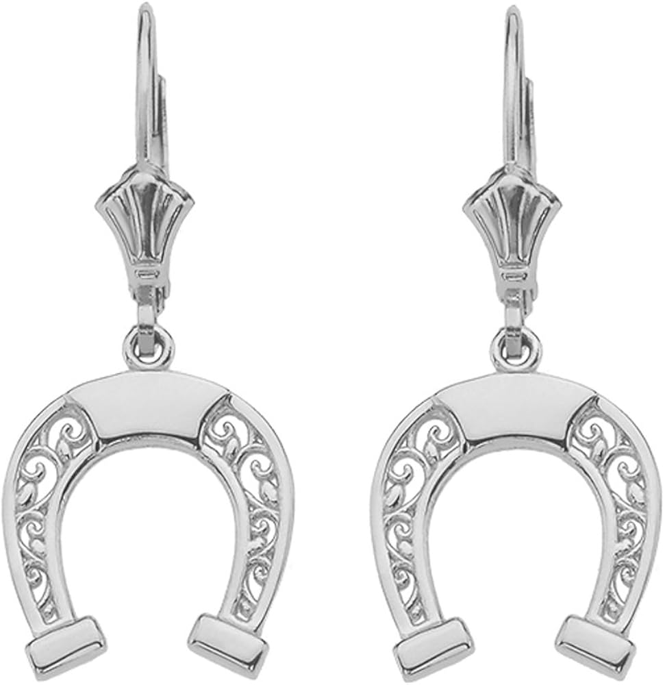 Sterling Silver Horseshoe FiligreeStyle Leverback Earrings