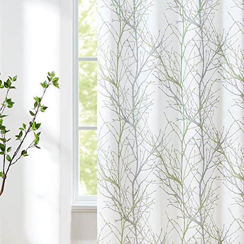 FMFUNCTEX Green Tree White Sliding Door Curtain Panel 108inches Length