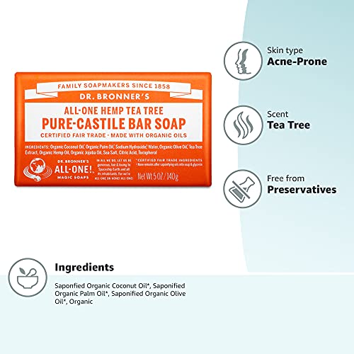 Dr. Bronner’s PureCastile Bar Soap (Tea Tree, 5 ounce) Made with