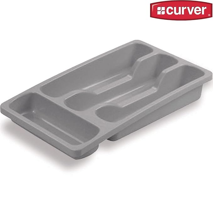 Besteckkasten aus Kunststoff, mit 4 Föchern, 33 x 20 x 6 cm, grau: Camping Schubladeneinsatz Besteck Box Besteckeinsatz