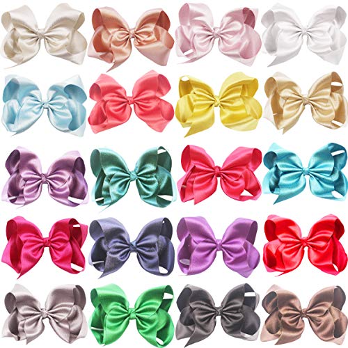 20PCS Girls Hair Bows Clips 6Inch Glitter Grosgrain Ribbon Hair Bows Alligator Hair Clips Hair Accessories for Baby Girls Toddlers Kids Children Teens