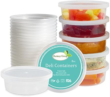 12 Pack Deli Food Storage Containers with Lids 8 oz. Leakproof, Premium Heavy-Duty Quality, Freezer &amp; Dishwasher Safe, Restaurant Deli Cups, Lunch Box, Stackable, Microwave, Reusable, White Color
