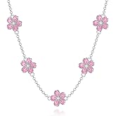 LWXIE Diamond Cherry Blossom Necklace for Women 925 Sterling Silver 1.2mm Cable Chain and Pendant with Lab Grown Diamond Flower Jewelry Gifts for Her