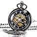 TREEWETO Mens Antique Mechanical Pocket Watch Lucky Dragon Hollow Double Case Skeleton Dial with Chain + Box