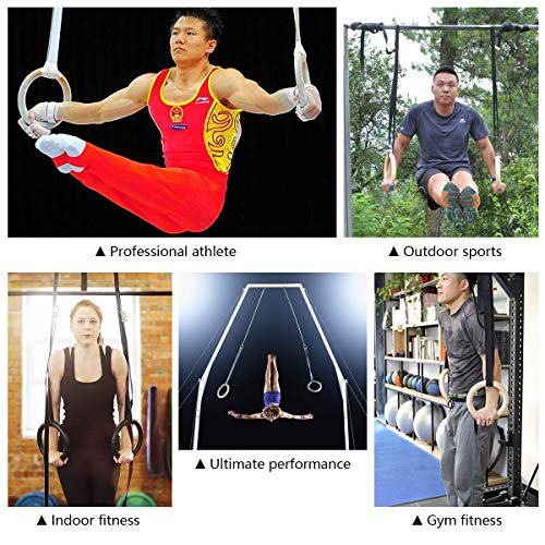 image for AUPCON Wooden Gymnastics Rings with Heavy Duty Adjustable Straps - Oly