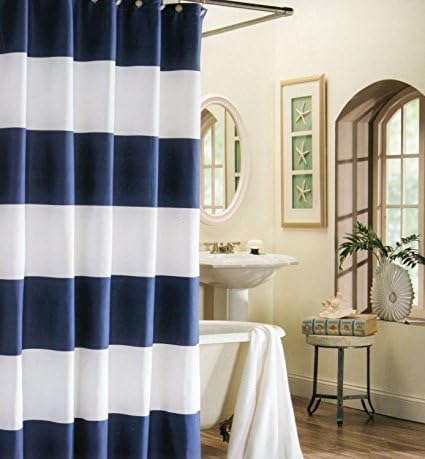 Colorful Home Decor 100% Ployster Shower Curtain Wide Stripes Fabric Shower Curtain (Navy Blue)